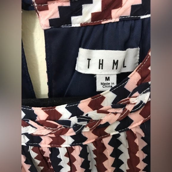 THML Womens Chevron Pattern Tassel Hem Sleeveless Scoop Neck Mini Dress Size M - Picture 15 of 16